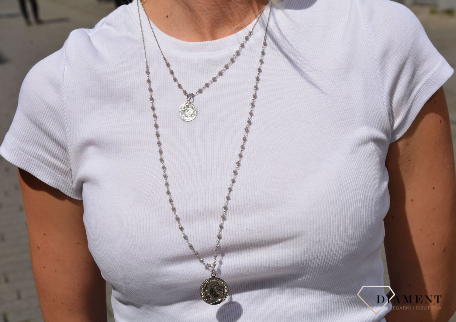 Naszyjnik srebrny z monetkami i szarymi Dall'Acqua C RM 19887 MON.jpg